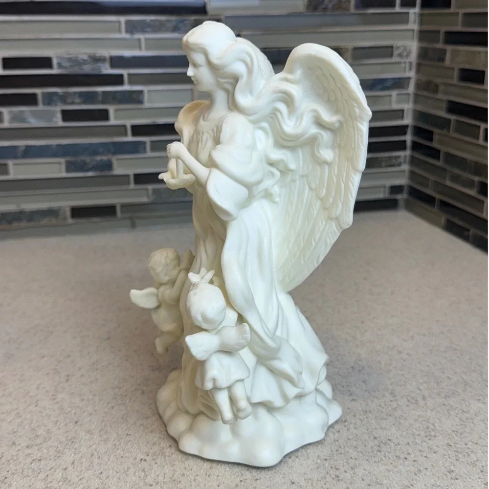 VTG PartyLite White Bisque Angel with Cherubs Taper Candle Holder Figurine P0434